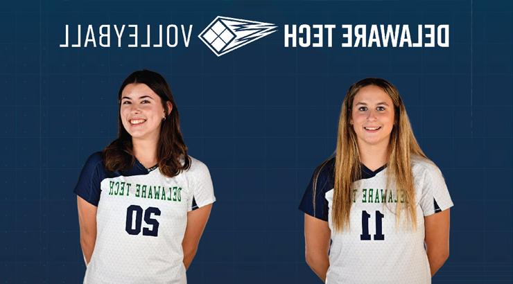 Delaware Tech’s 2023 NJCAA EPAC All-Conference women’s volleyball players Megan Carroll and Ashley Kelly.